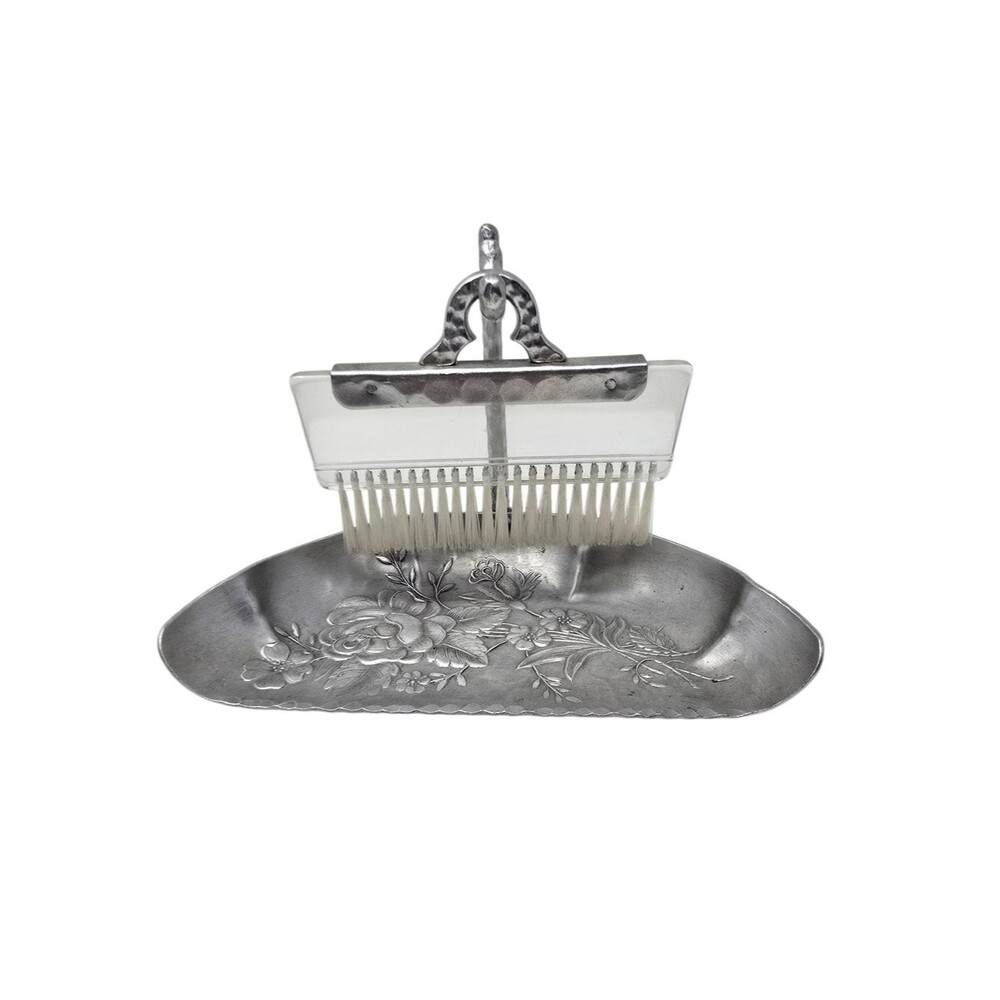 Vintage 1940s Forged Aluminum Everlast Silent Butler Tray w/ Lucite Crumb Brush